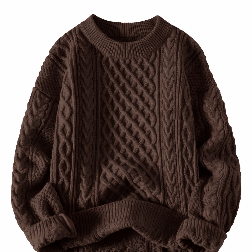 Morrie Moon Brown Cable Knit Sweater Chunky Cozy Crewneck Medium